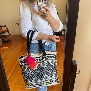 Paper Source Boho Black Cream Cotton Fabric Tote